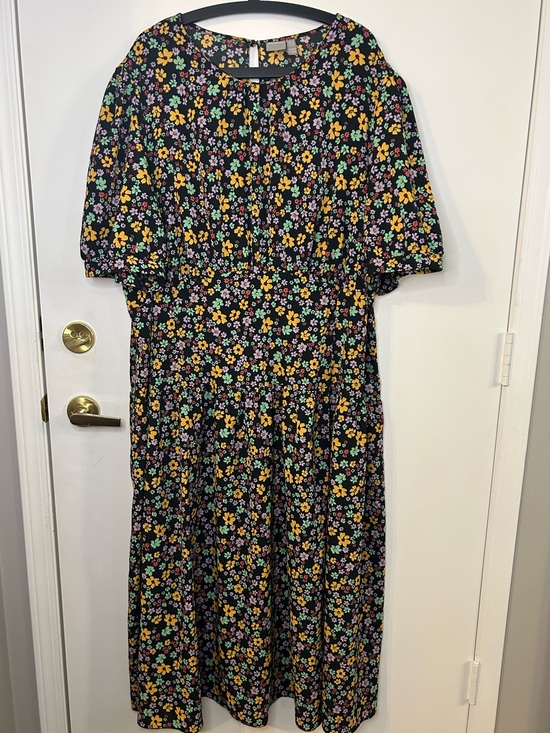 ASOS Dresses & Skirts - ASOS Women’s Black Dress with Yellow, Lavender & Mint Floral Print Size 24
